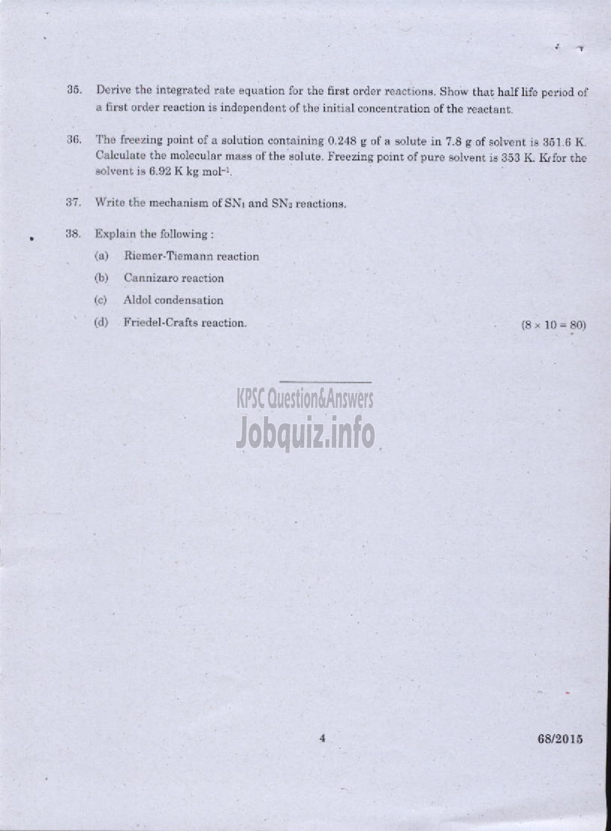 Kerala PSC Question Paper - CHEMISTRY-4