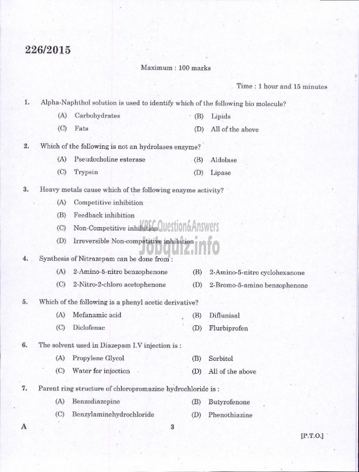 Kerala PSC Question Paper - CHEMIST GR II HEALTH SERVICES-1