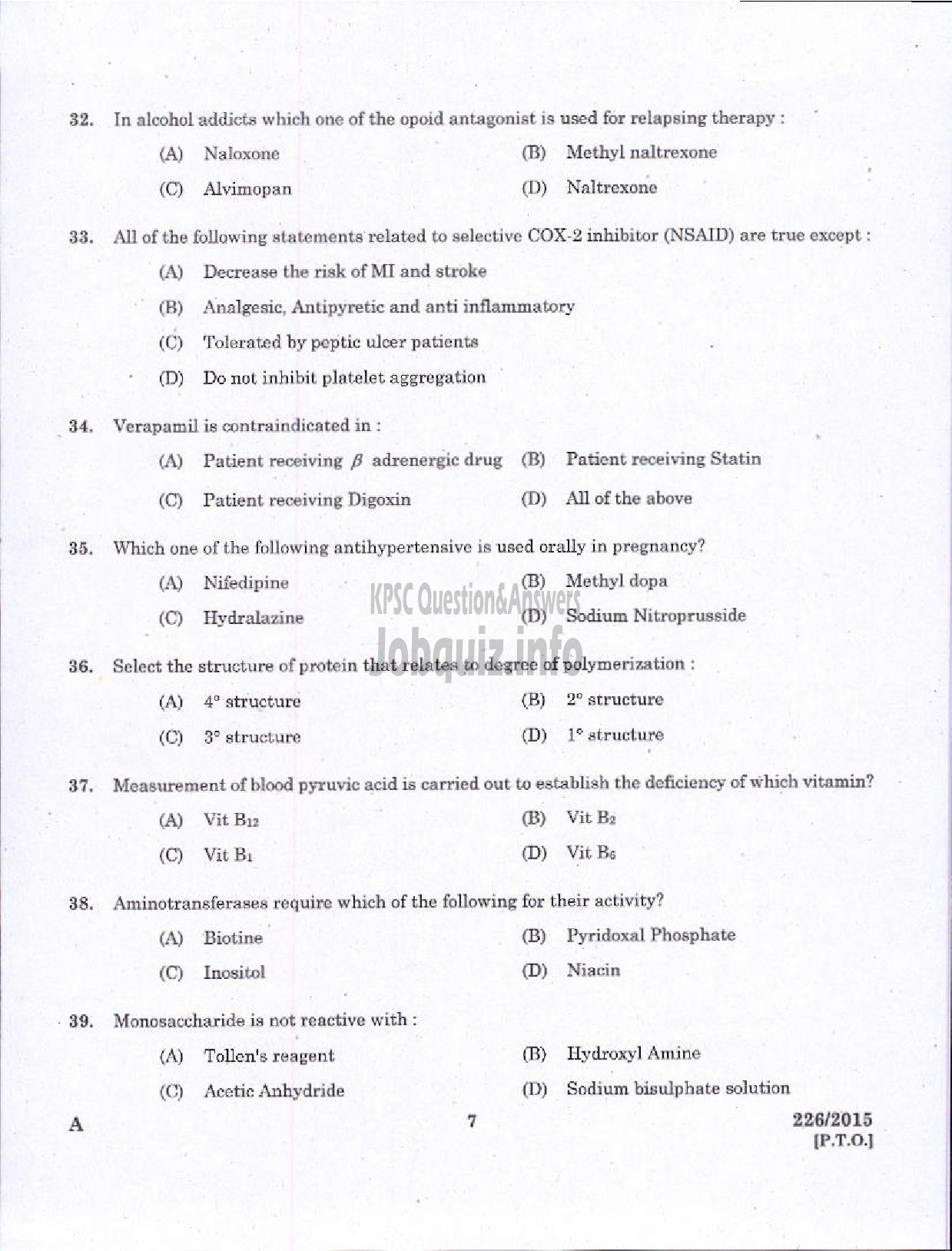 Kerala PSC Question Paper - CHEMIST GR II HEALTH SERVICES-5