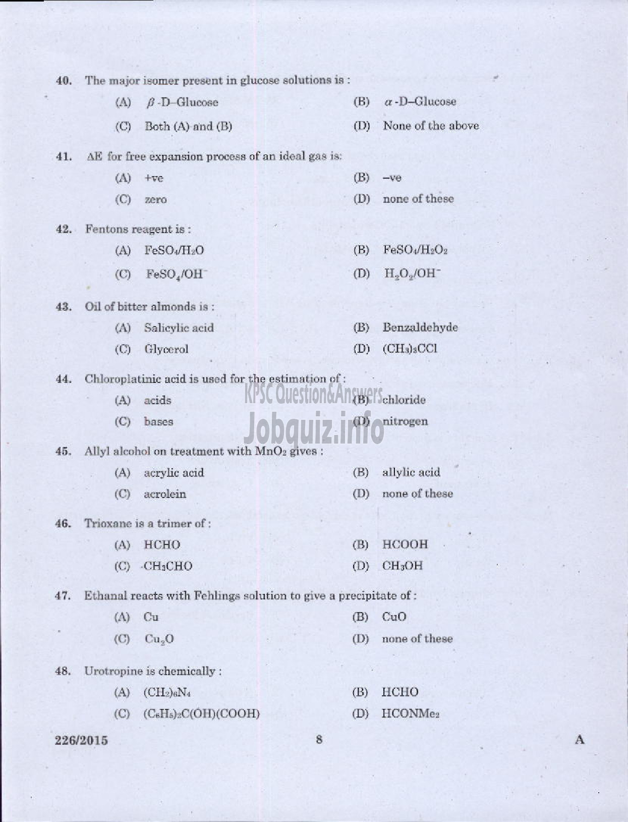 Kerala PSC Question Paper - CHEMIST GR II HEALTH SERVICES-6