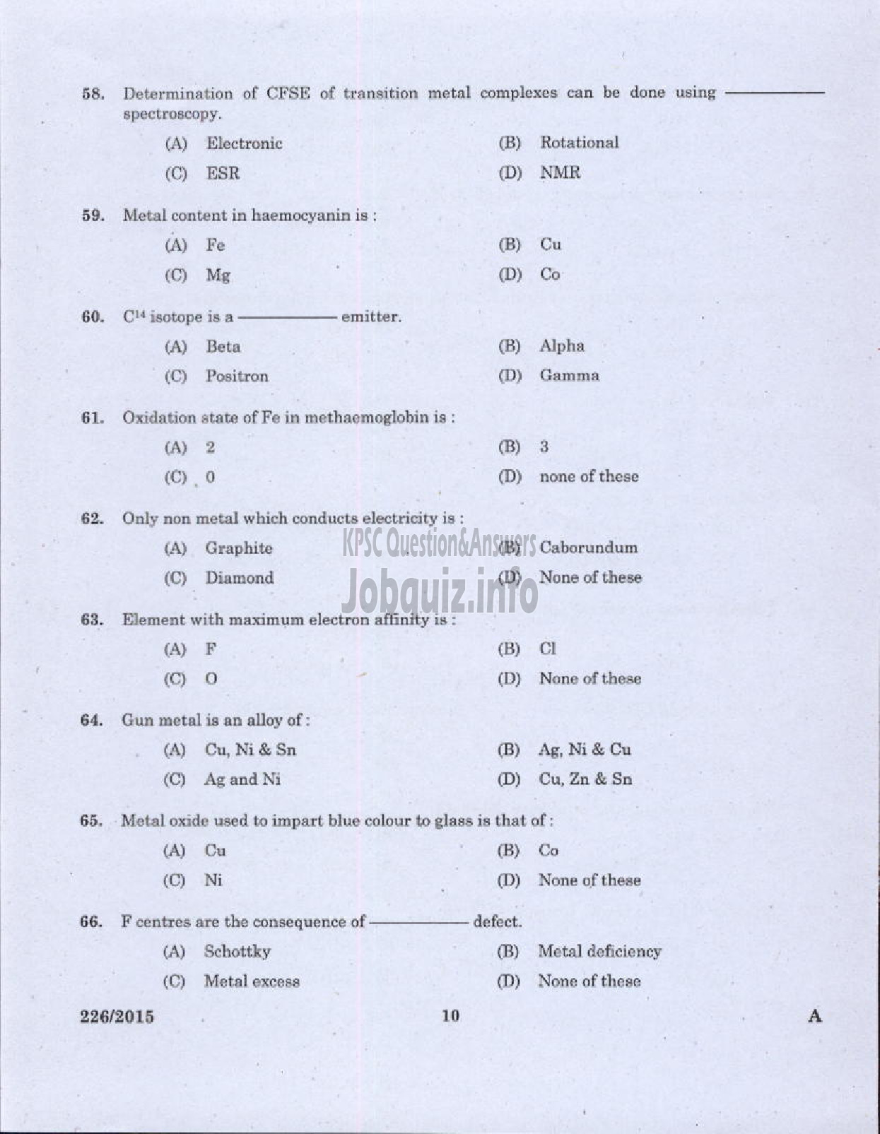 Kerala PSC Question Paper - CHEMIST GR II HEALTH SERVICES-8