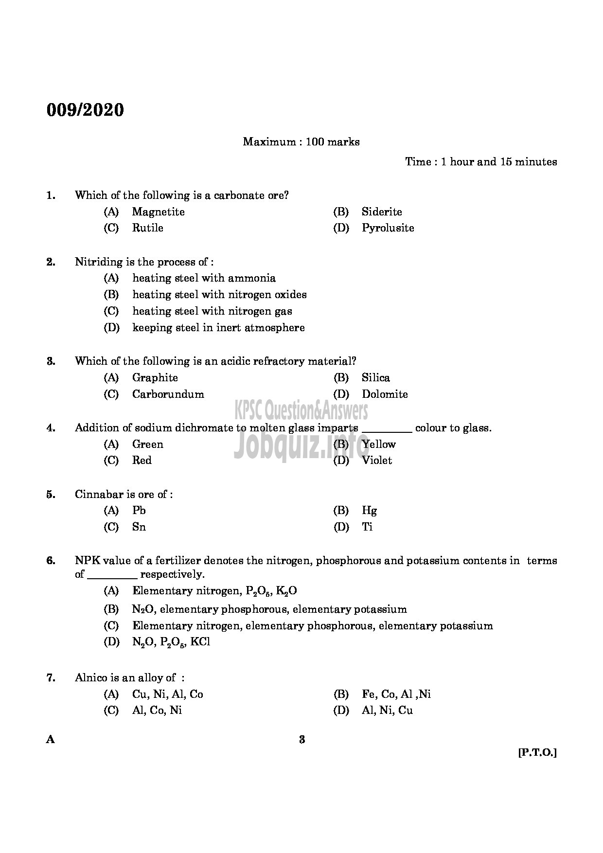 Kerala PSC Question Paper - CHEMIST IN FACTORIES AND BOILERS ENGLISH -1