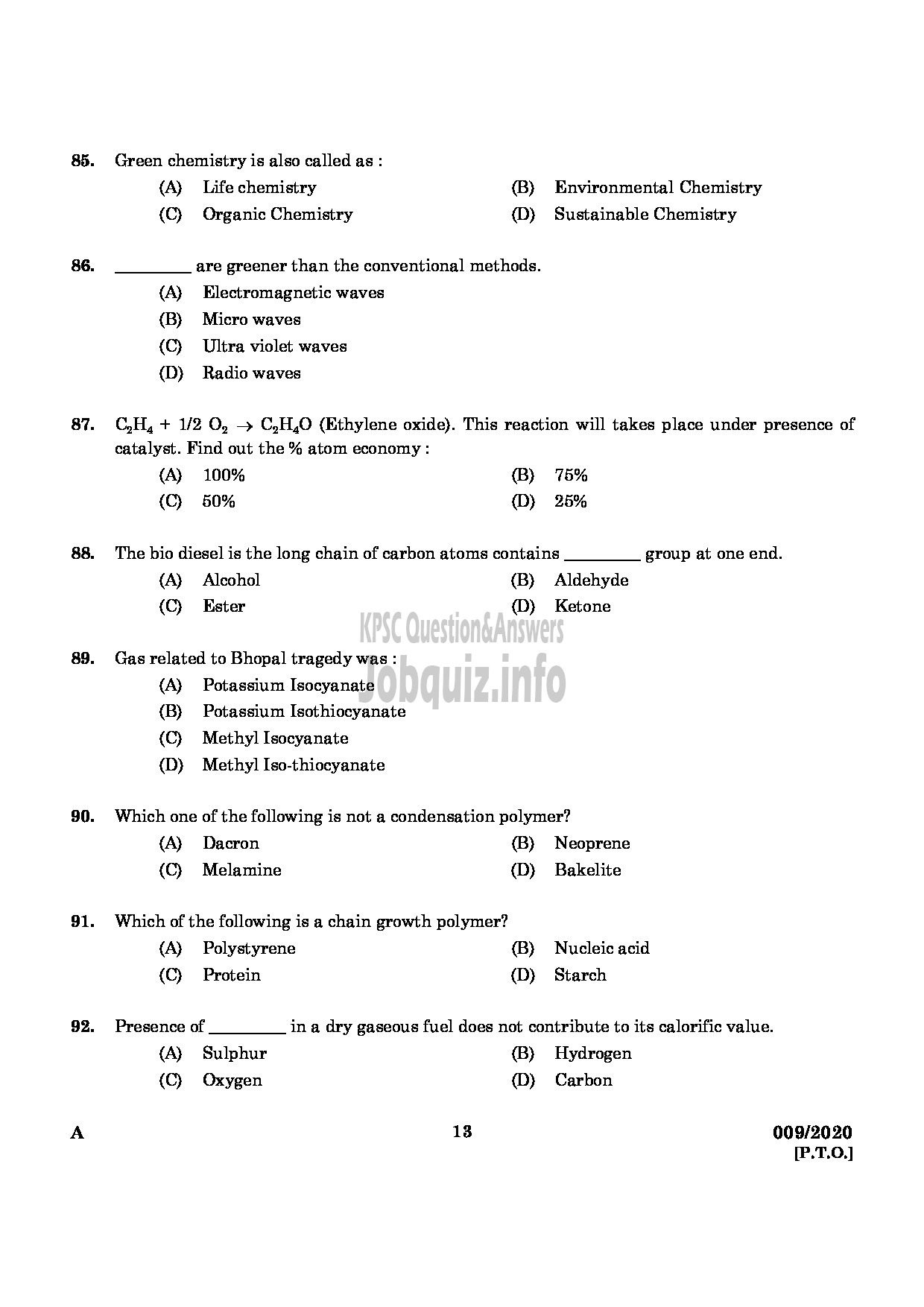 Kerala PSC Question Paper - CHEMIST IN FACTORIES AND BOILERS ENGLISH -11