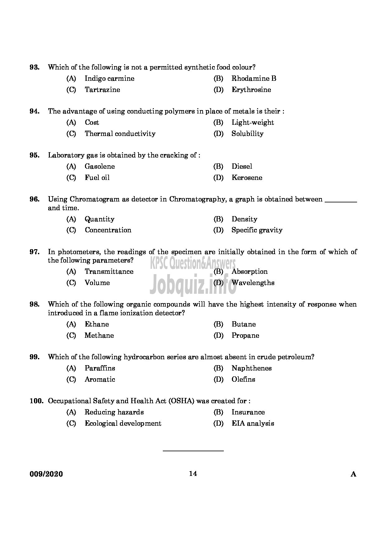 Kerala PSC Question Paper - CHEMIST IN FACTORIES AND BOILERS ENGLISH -12