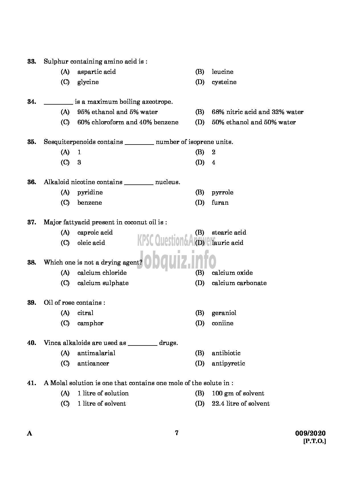Kerala PSC Question Paper - CHEMIST IN FACTORIES AND BOILERS ENGLISH -5