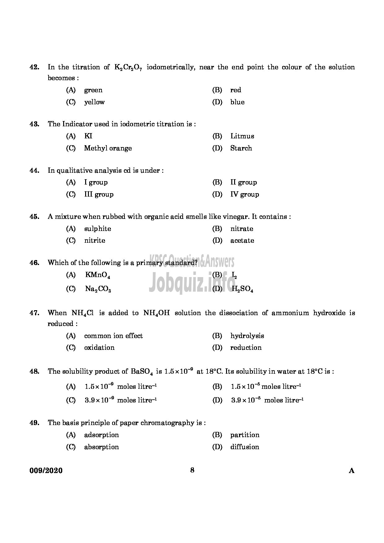 Kerala PSC Question Paper - CHEMIST IN FACTORIES AND BOILERS ENGLISH -6