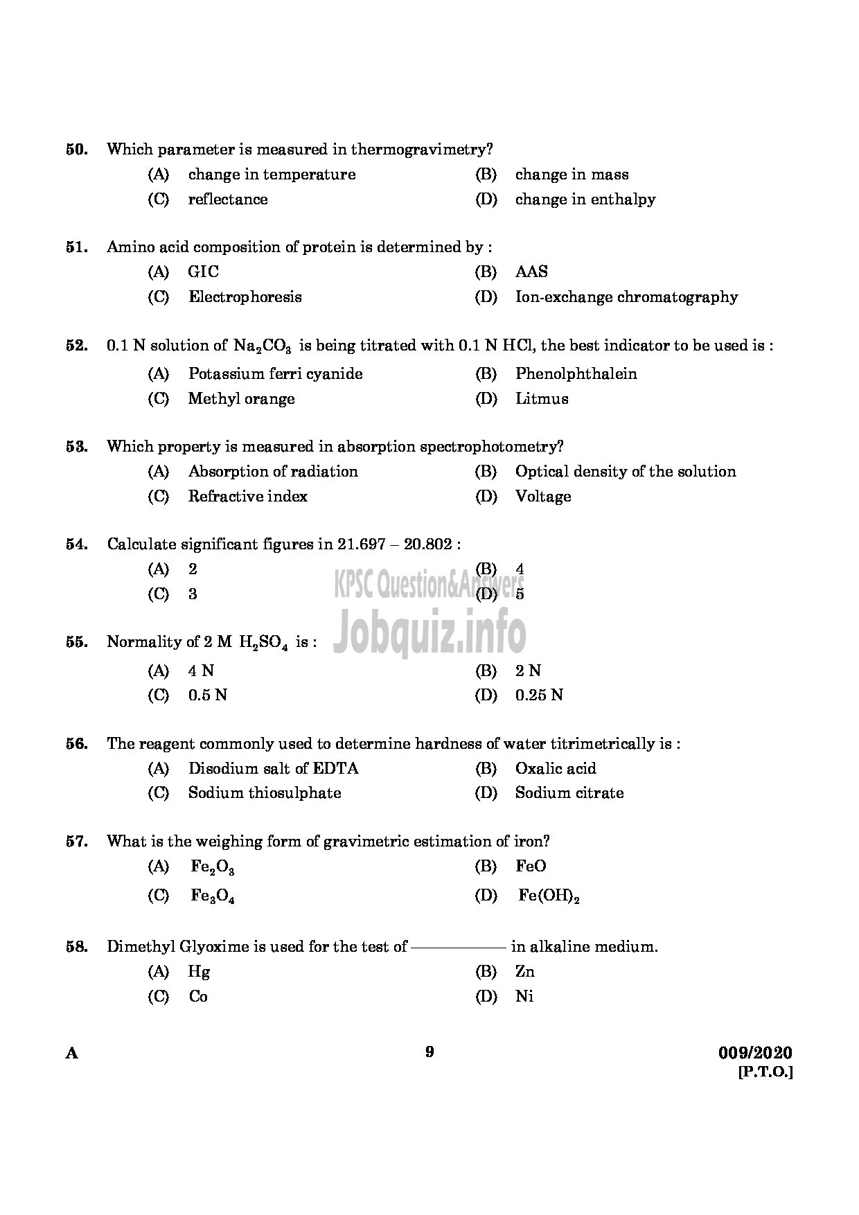 Kerala PSC Question Paper - CHEMIST IN FACTORIES AND BOILERS ENGLISH -7