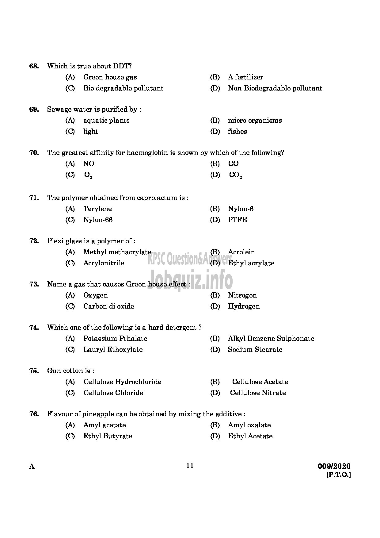 Kerala PSC Question Paper - CHEMIST IN FACTORIES AND BOILERS ENGLISH -9