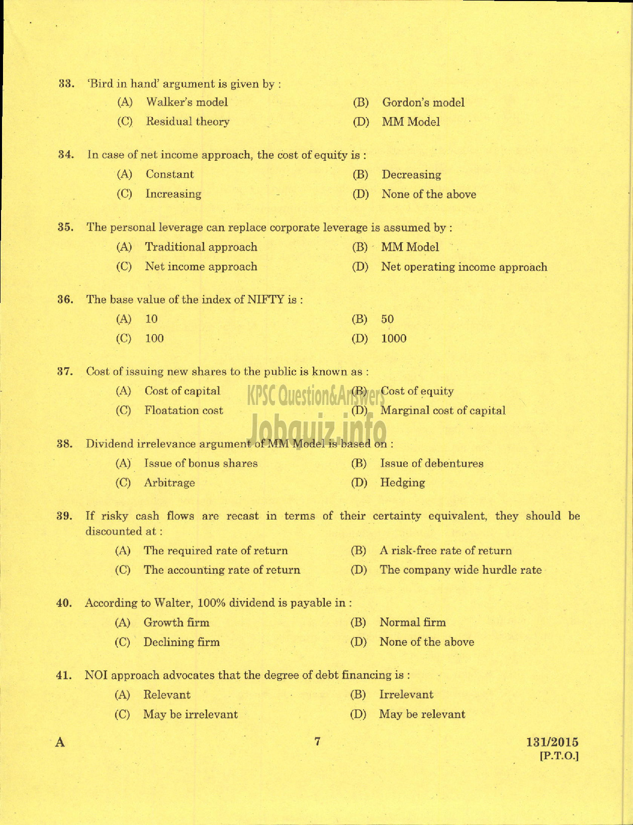Kerala PSC Question Paper - CHIEF INTERNAL AUDITOR KSEB-5