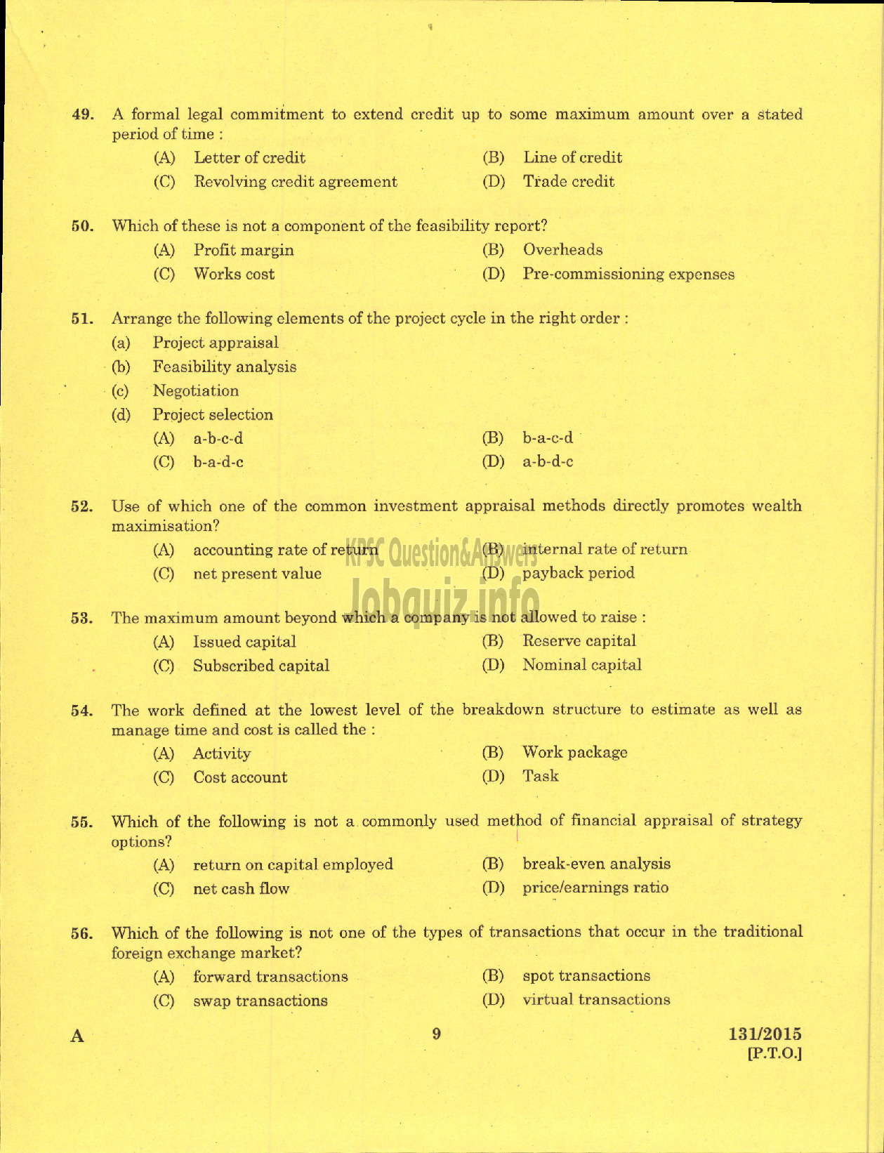 Kerala PSC Question Paper - CHIEF INTERNAL AUDITOR KSEB-7