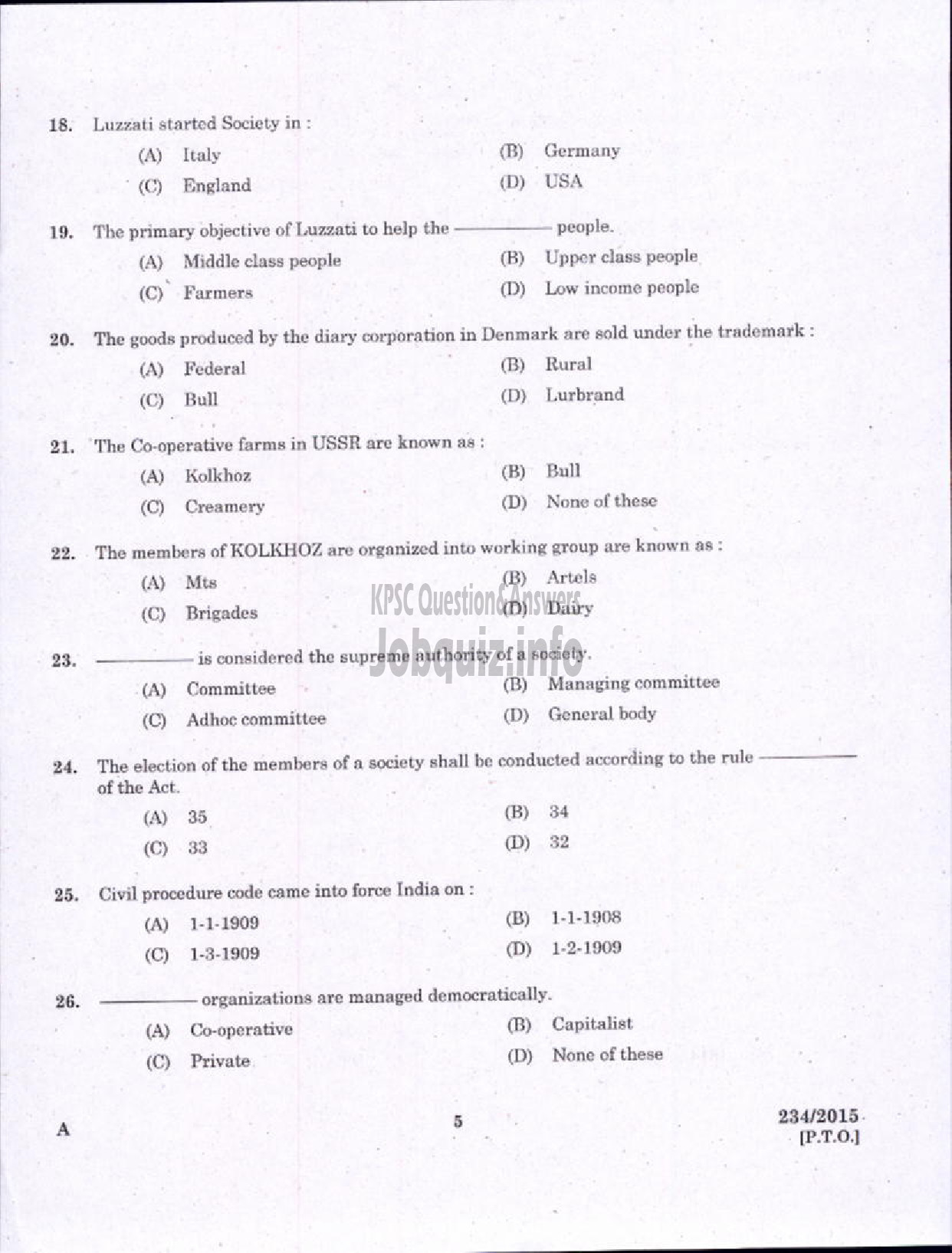 Kerala PSC Question Paper - CLERK/CASHIER DISTRICT CO OPERATIVE BANK-3