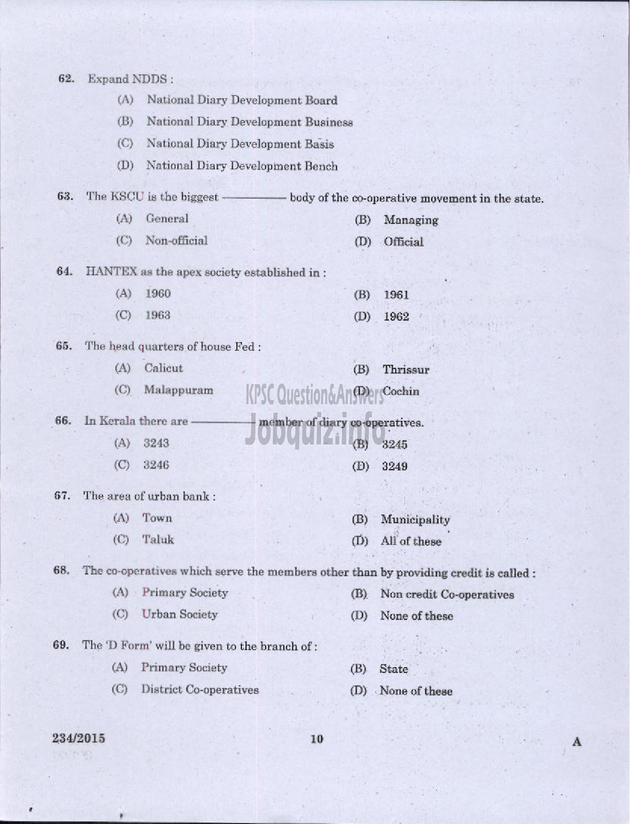 Kerala PSC Question Paper - CLERK/CASHIER DISTRICT CO OPERATIVE BANK-8