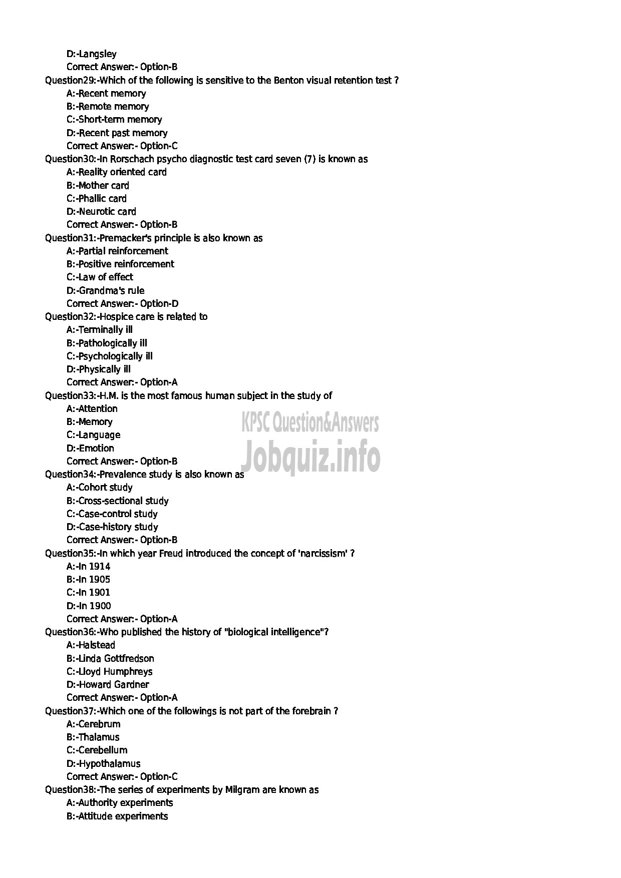 Kerala PSC Question Paper - CLINICAL PSYCHOLOGIST MEDICAL EDUCATION-4