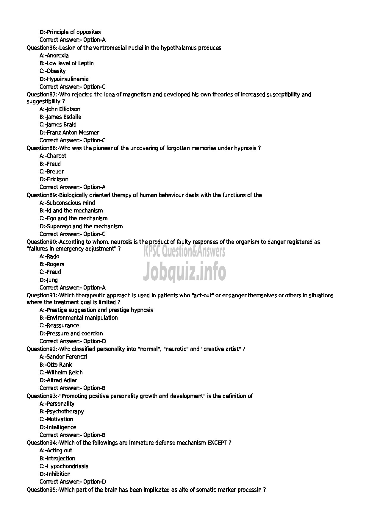 Kerala PSC Question Paper - CLINICAL PSYCHOLOGIST MEDICAL EDUCATION-10