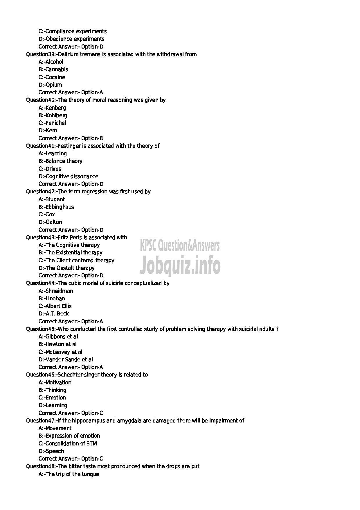 Kerala PSC Question Paper - CLINICAL PSYCHOLOGIST MEDICAL EDUCATION-5