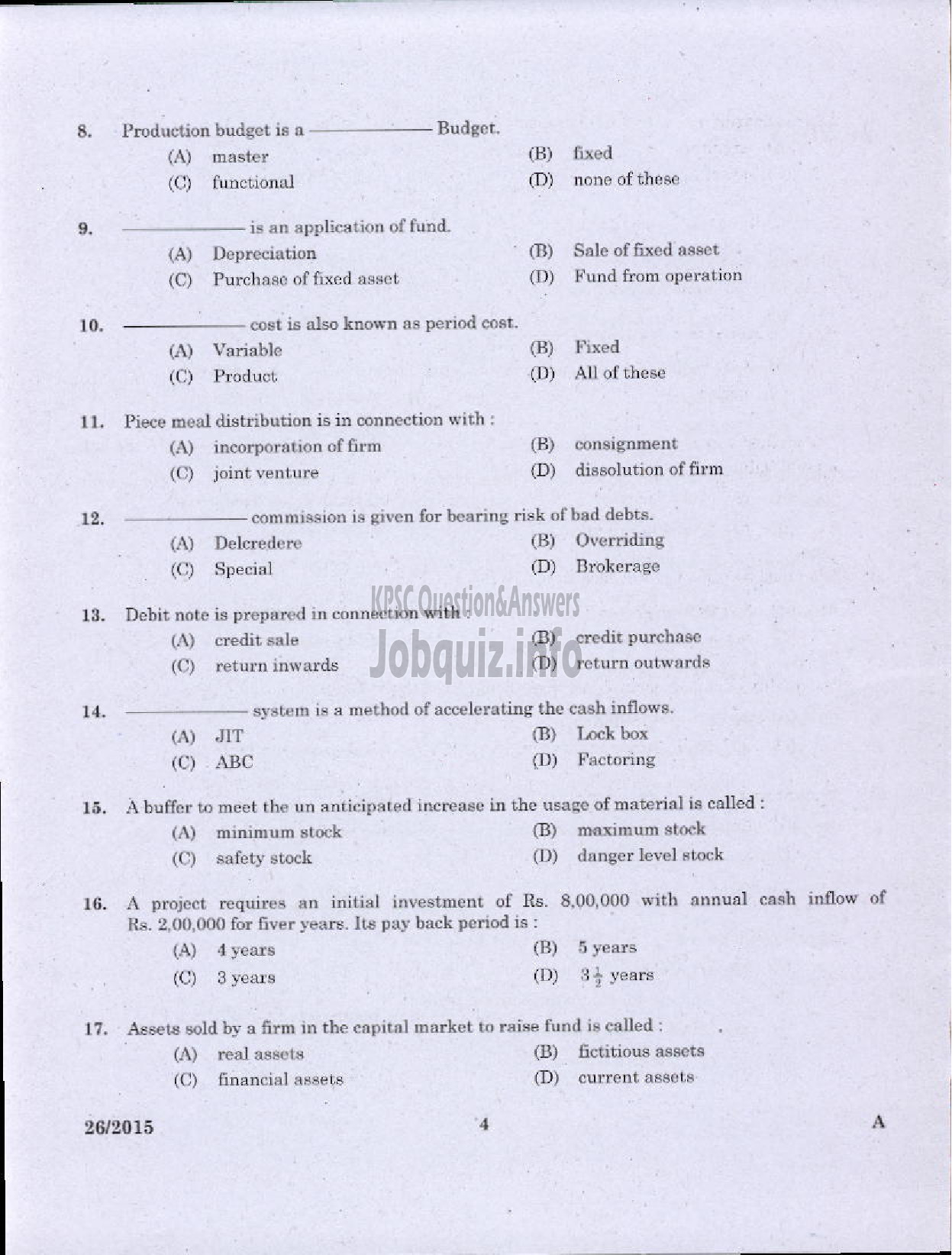 Kerala PSC Question Paper - COMMERCIAL TAX OFFICER SR FOR ST ONLY AND DIRECT COMMERCIAL TAXES DEPT-2