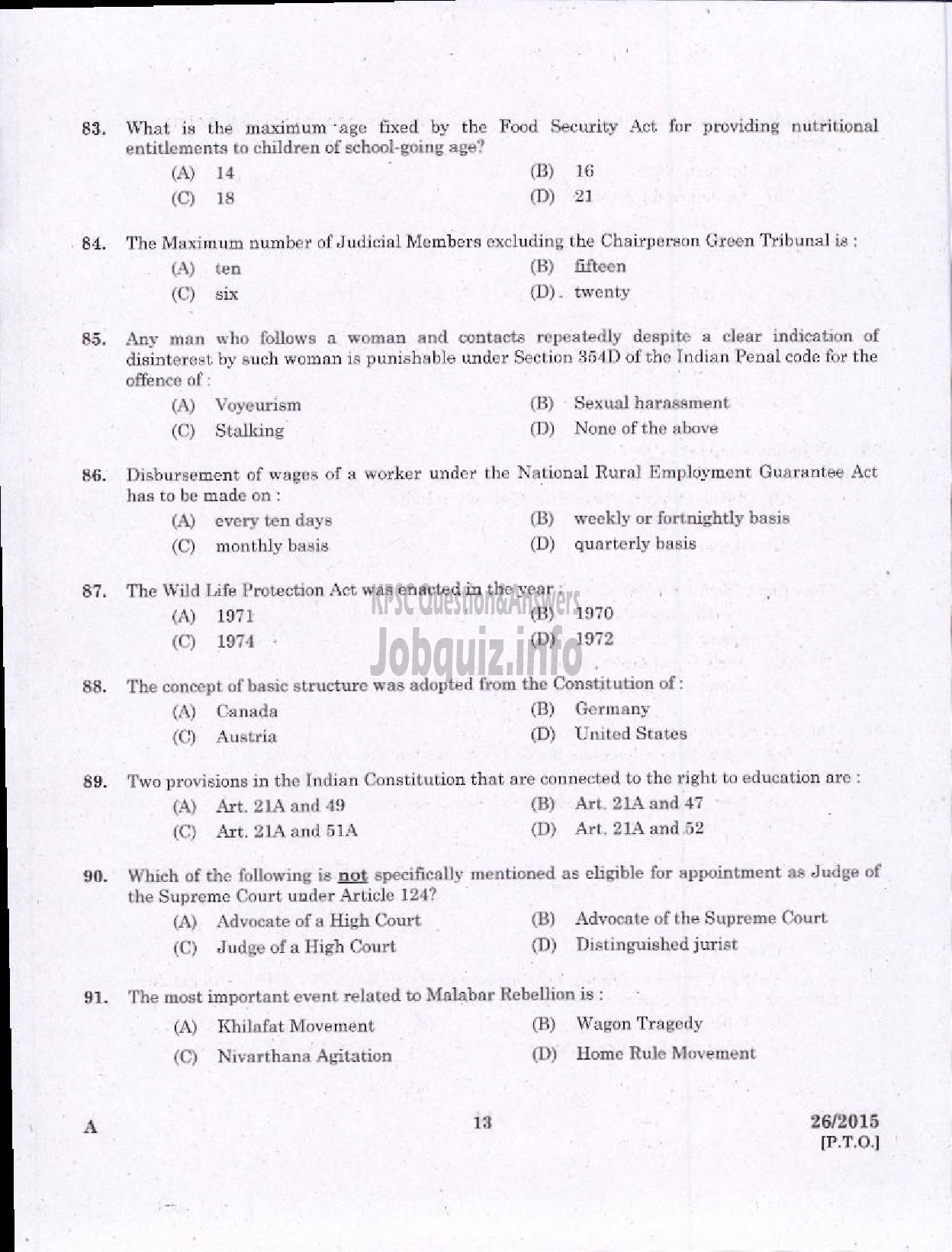 Kerala PSC Question Paper - COMMERCIAL TAX OFFICER SR FOR ST ONLY AND DIRECT COMMERCIAL TAXES DEPT-11