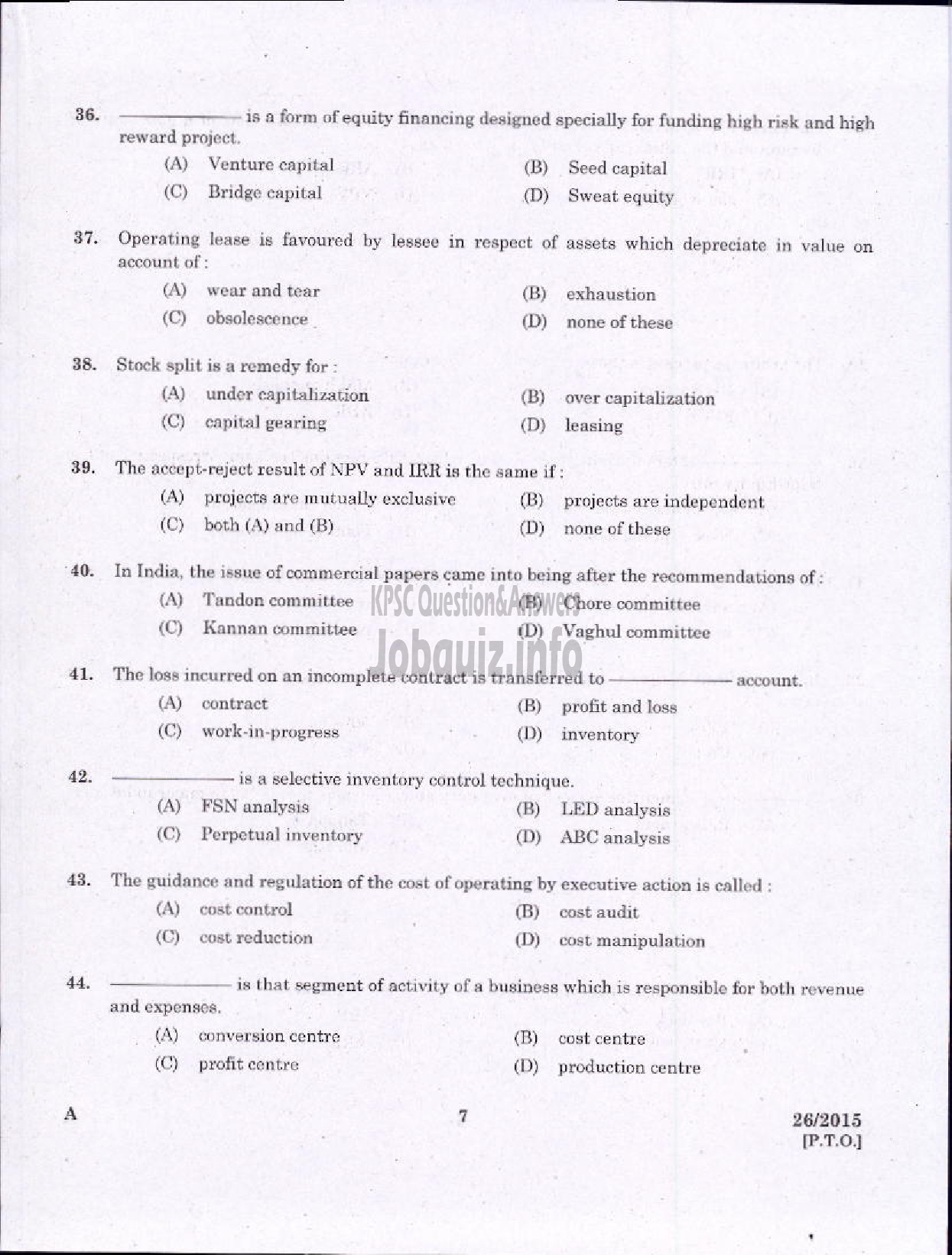Kerala PSC Question Paper - COMMERCIAL TAX OFFICER SR FOR ST ONLY AND DIRECT COMMERCIAL TAXES DEPT-5