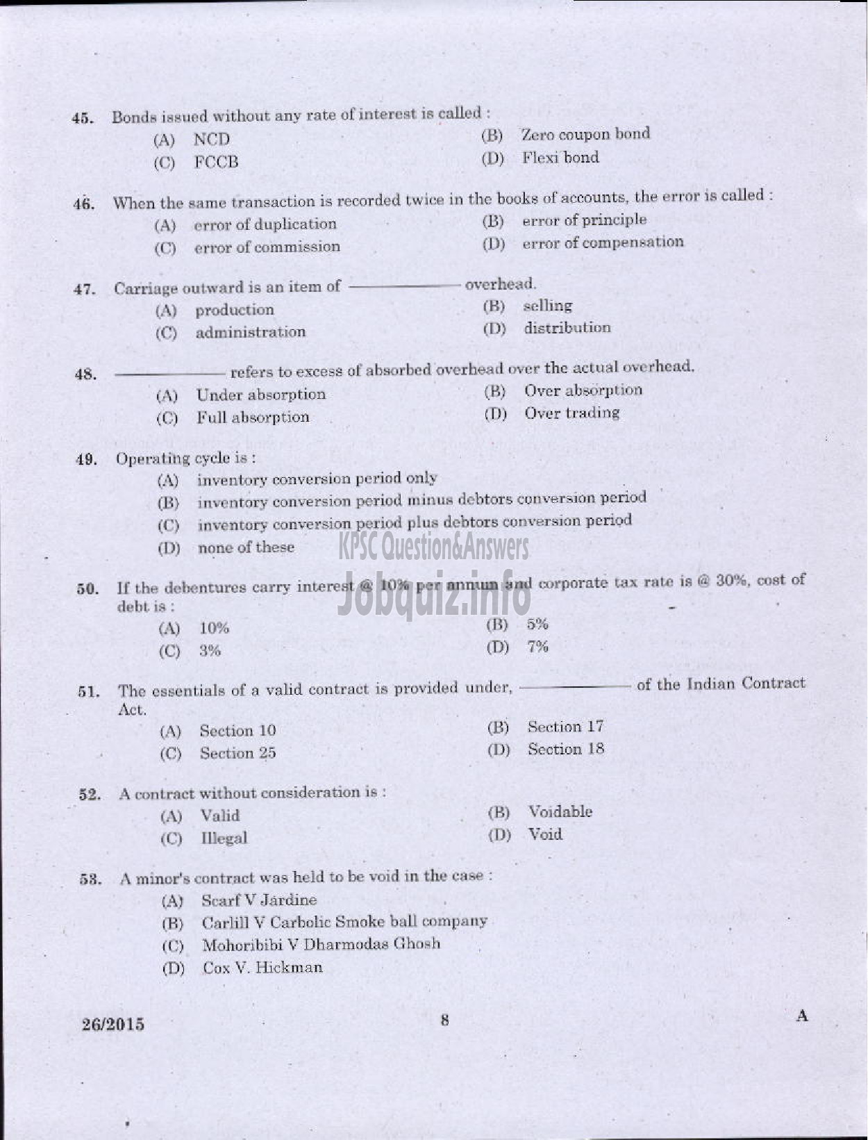 Kerala PSC Question Paper - COMMERCIAL TAX OFFICER SR FOR ST ONLY AND DIRECT COMMERCIAL TAXES DEPT-6