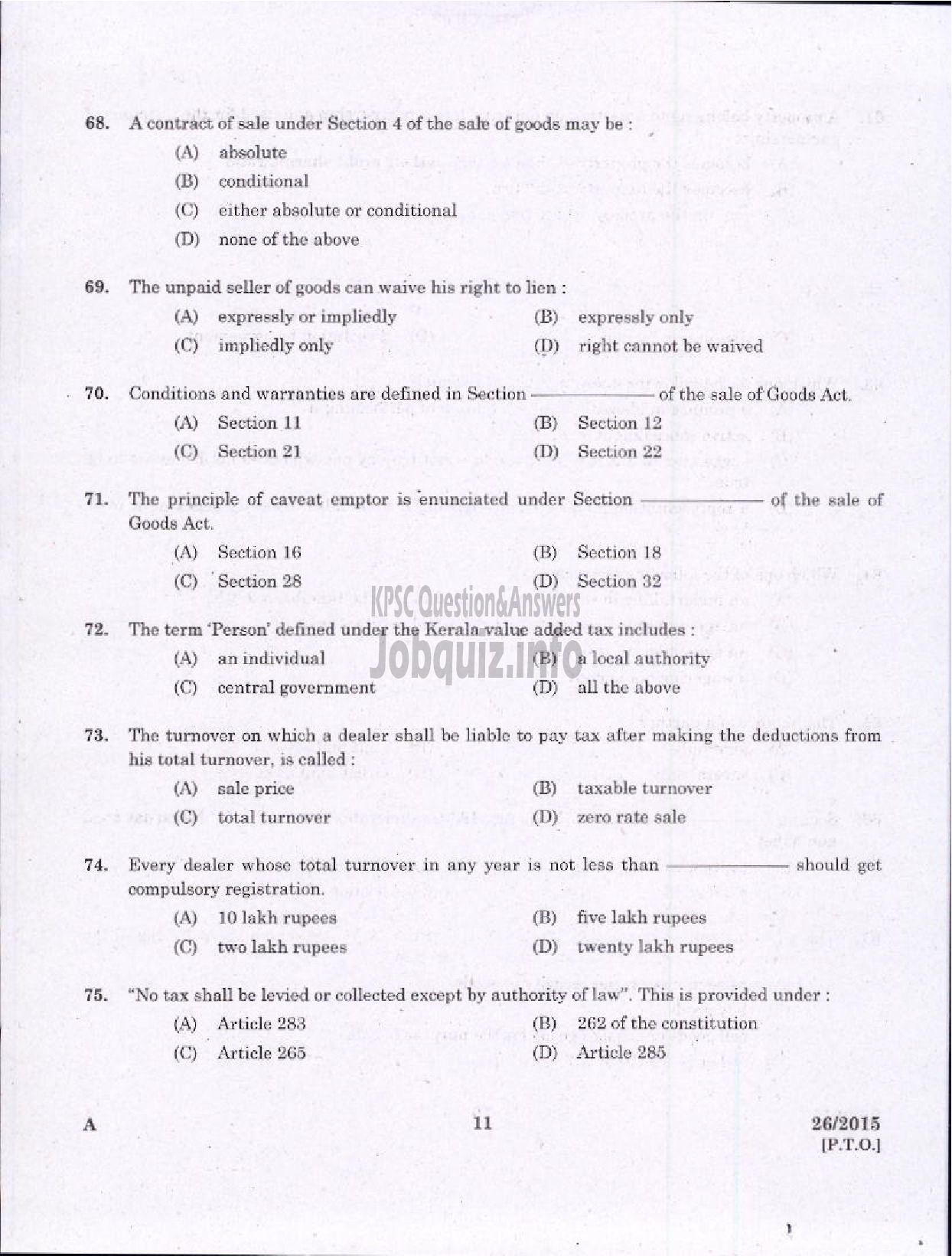 Kerala PSC Question Paper - COMMERCIAL TAX OFFICER SR FOR ST ONLY AND DIRECT COMMERCIAL TAXES DEPT-9