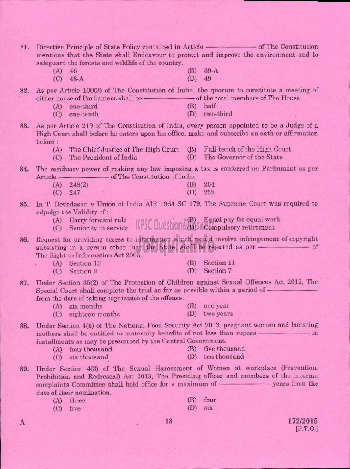 Kerala PSC Question Paper - COMMERCIAL TAX OFFICER SR SC/ST COMMERCIAL TAXES-11