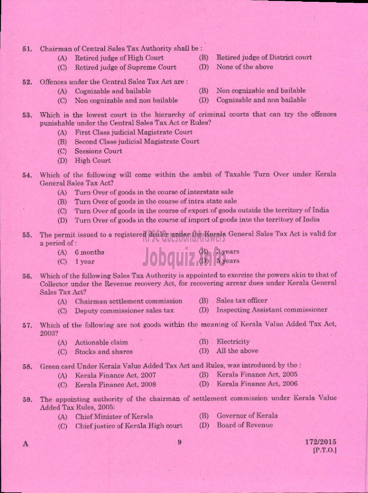 Kerala PSC Question Paper - COMMERCIAL TAX OFFICER SR SC/ST COMMERCIAL TAXES-7