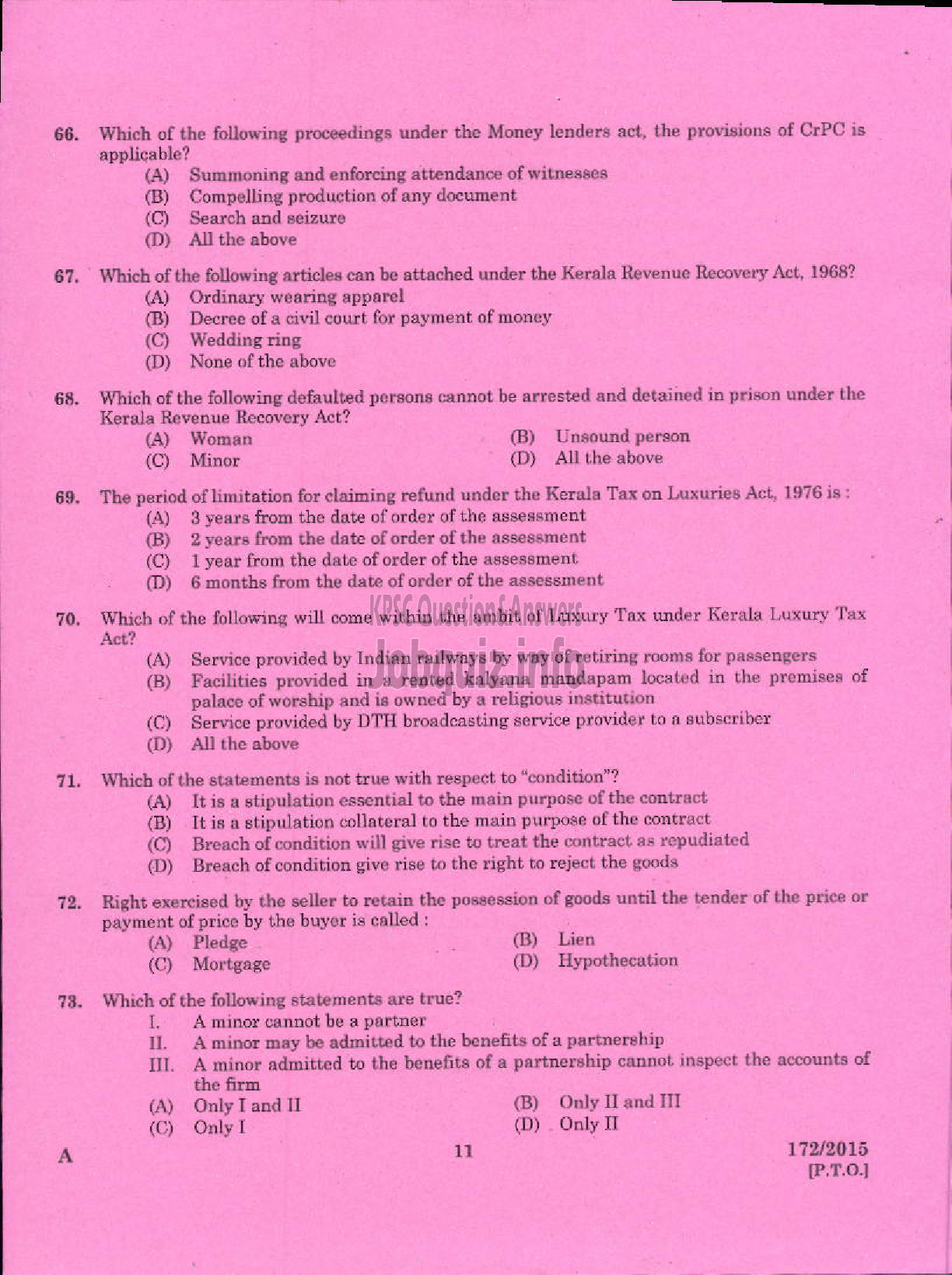 Kerala PSC Question Paper - COMMERCIAL TAX OFFICER SR SC/ST COMMERCIAL TAXES-9