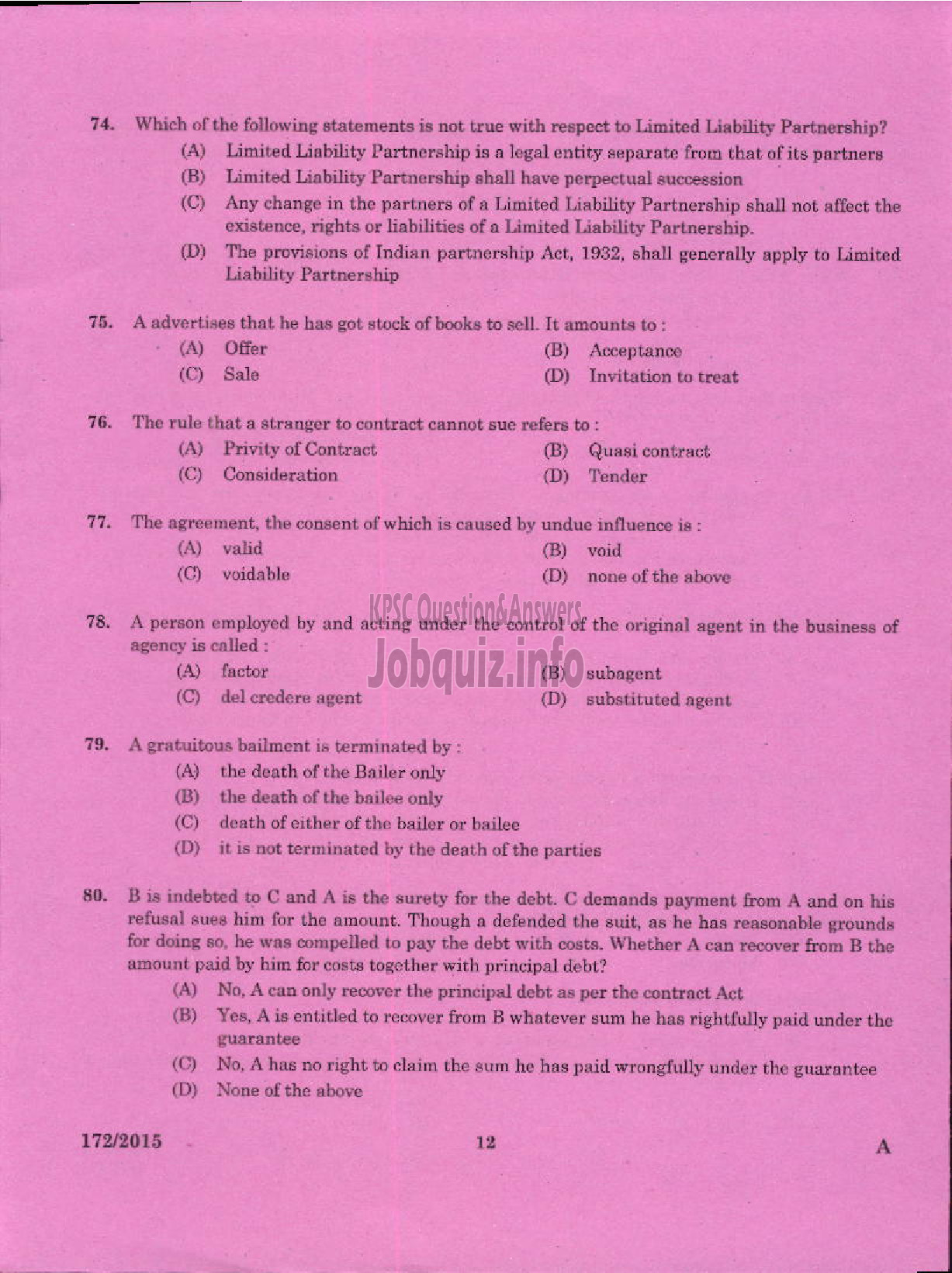 Kerala PSC Question Paper - COMMERCIAL TAX OFFICER SR SC/ST COMMERCIAL TAXES-10