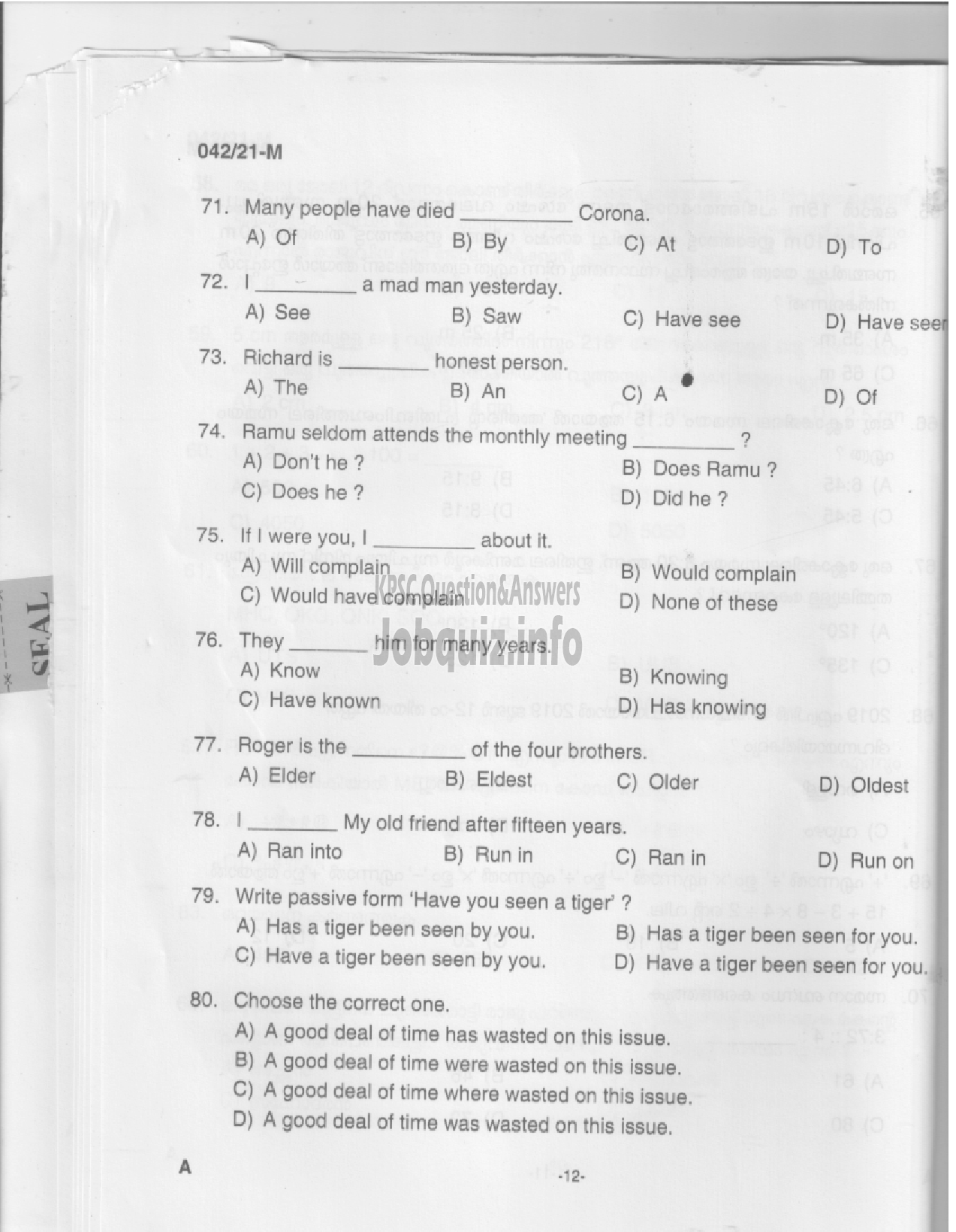Kerala PSC Question Paper - COMMON PRELIMINARY EXAMINATION (PLUS TWO LEVEL) STAGE -II -VARIOUS-10