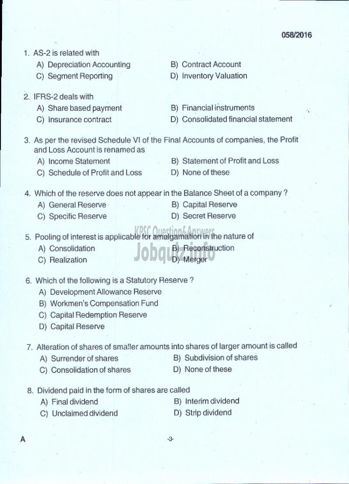 Kerala PSC Question Paper - COMPANY SECRETARY CUM FINANCE MANAGER KSFDC LTD-1