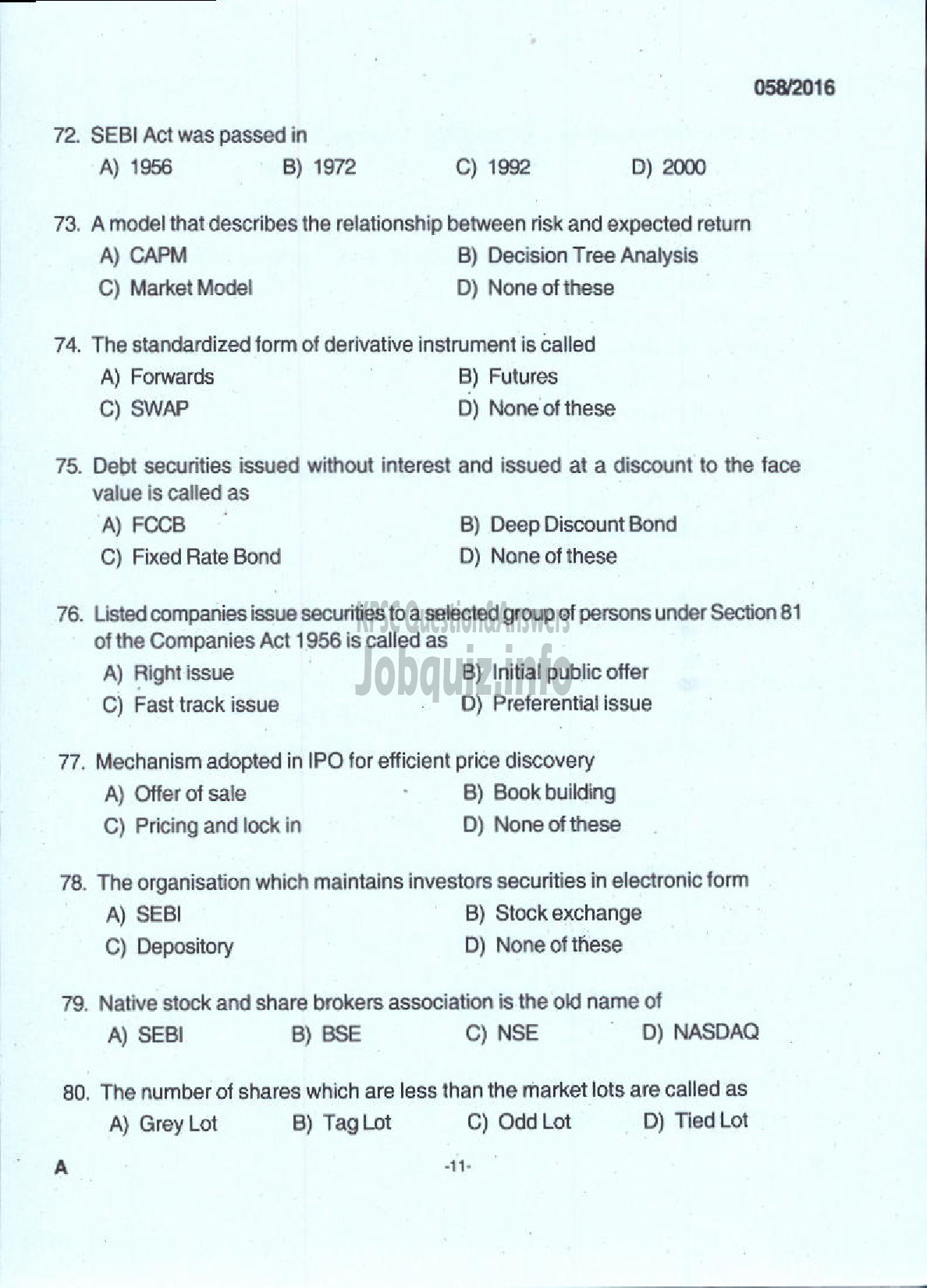 Kerala PSC Question Paper - COMPANY SECRETARY CUM FINANCE MANAGER KSFDC LTD-9