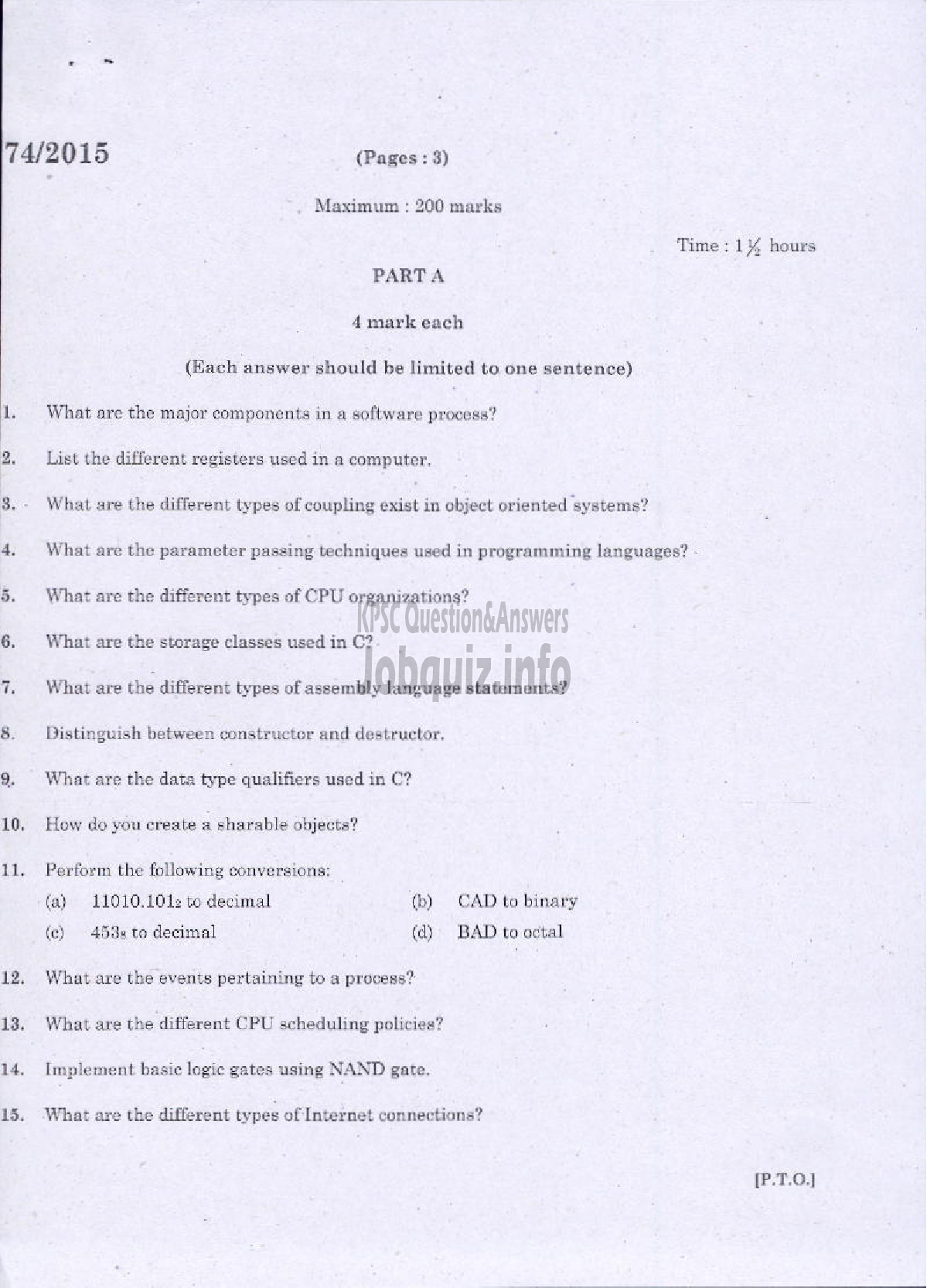 Kerala PSC Question Paper - COMPUTER APPLICATION-1