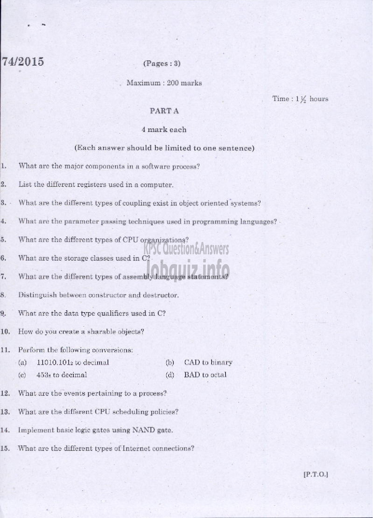 Kerala PSC Question Paper - COMPUTER APPLICATION-1
