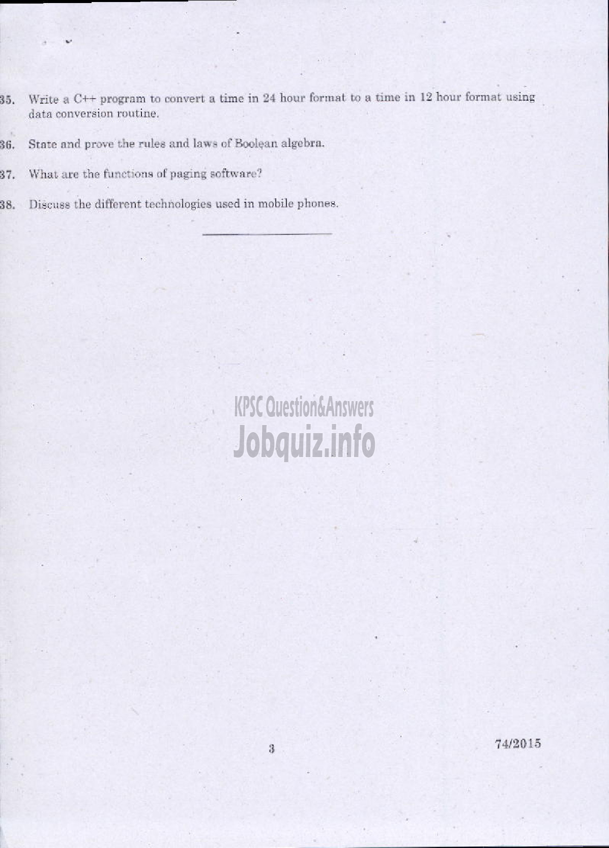 Kerala PSC Question Paper - COMPUTER APPLICATION-3