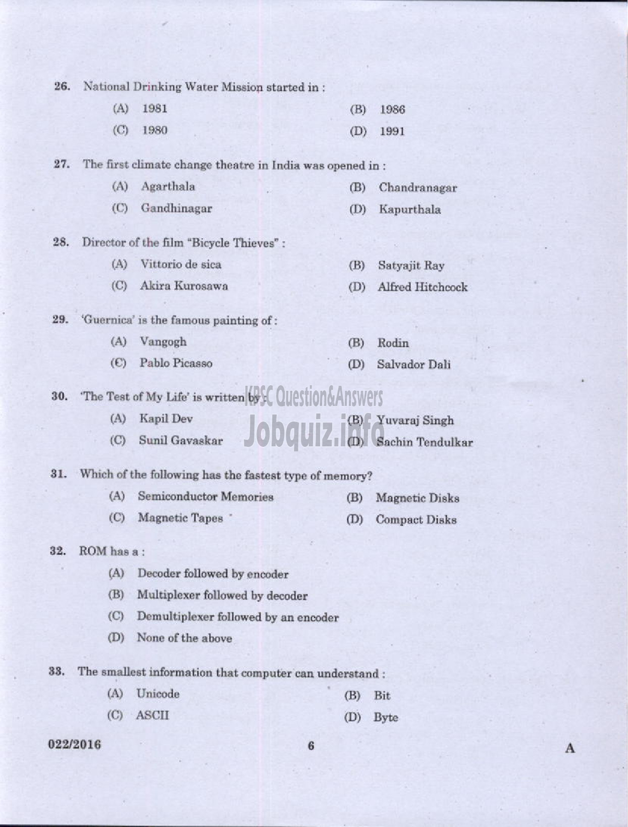 Kerala PSC Question Paper - COMPUTER ASSISTANT GRADE II GOVERNMENT SECRETARIAT KPSC LFAD ADVOCATE GENERALS OFFICE/ FINANCE-4