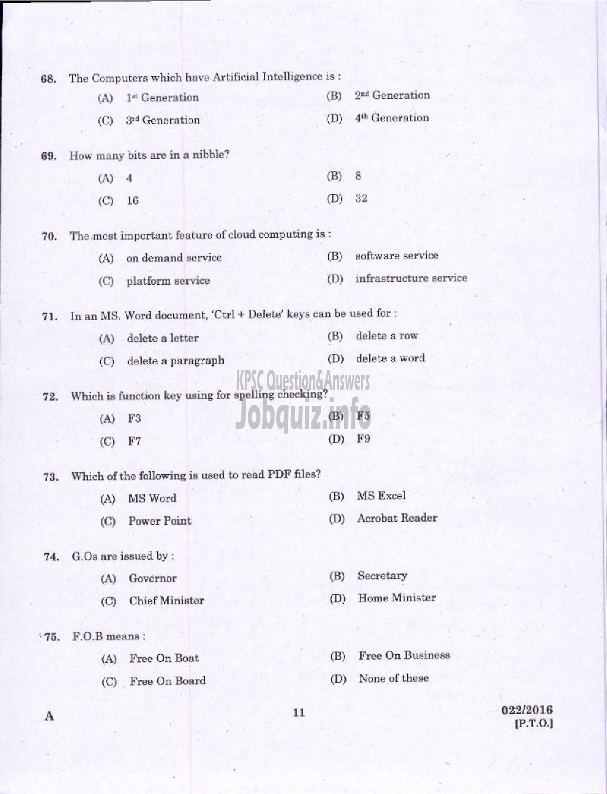 Kerala PSC Question Paper - COMPUTER ASSISTANT GRADE II GOVERNMENT SECRETARIAT KPSC LFAD ADVOCATE GENERALS OFFICE/ FINANCE-9