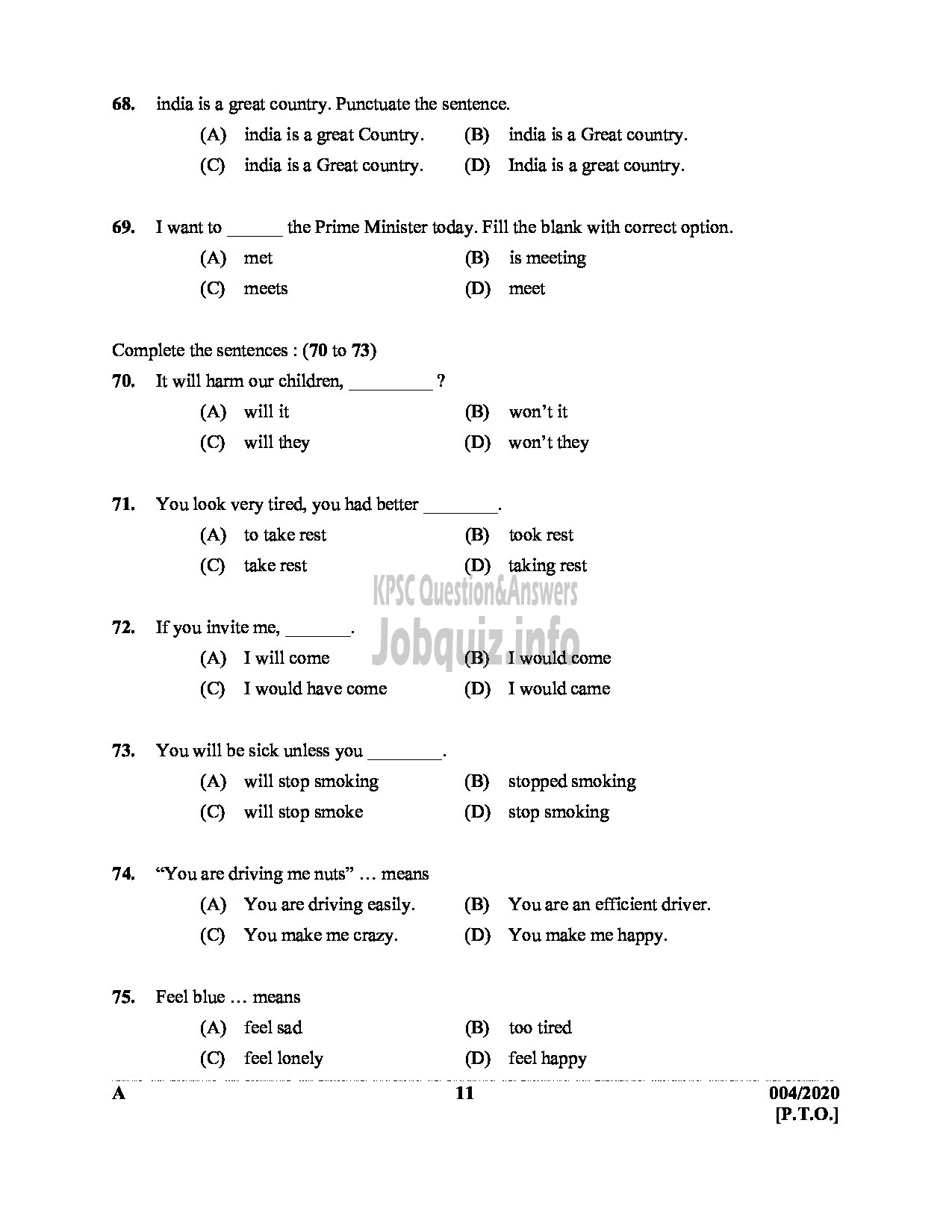 Kerala PSC Question Paper - COMPUTER ASSISTANT GR II In GOVT SECRETARIAT ENGLISH -11