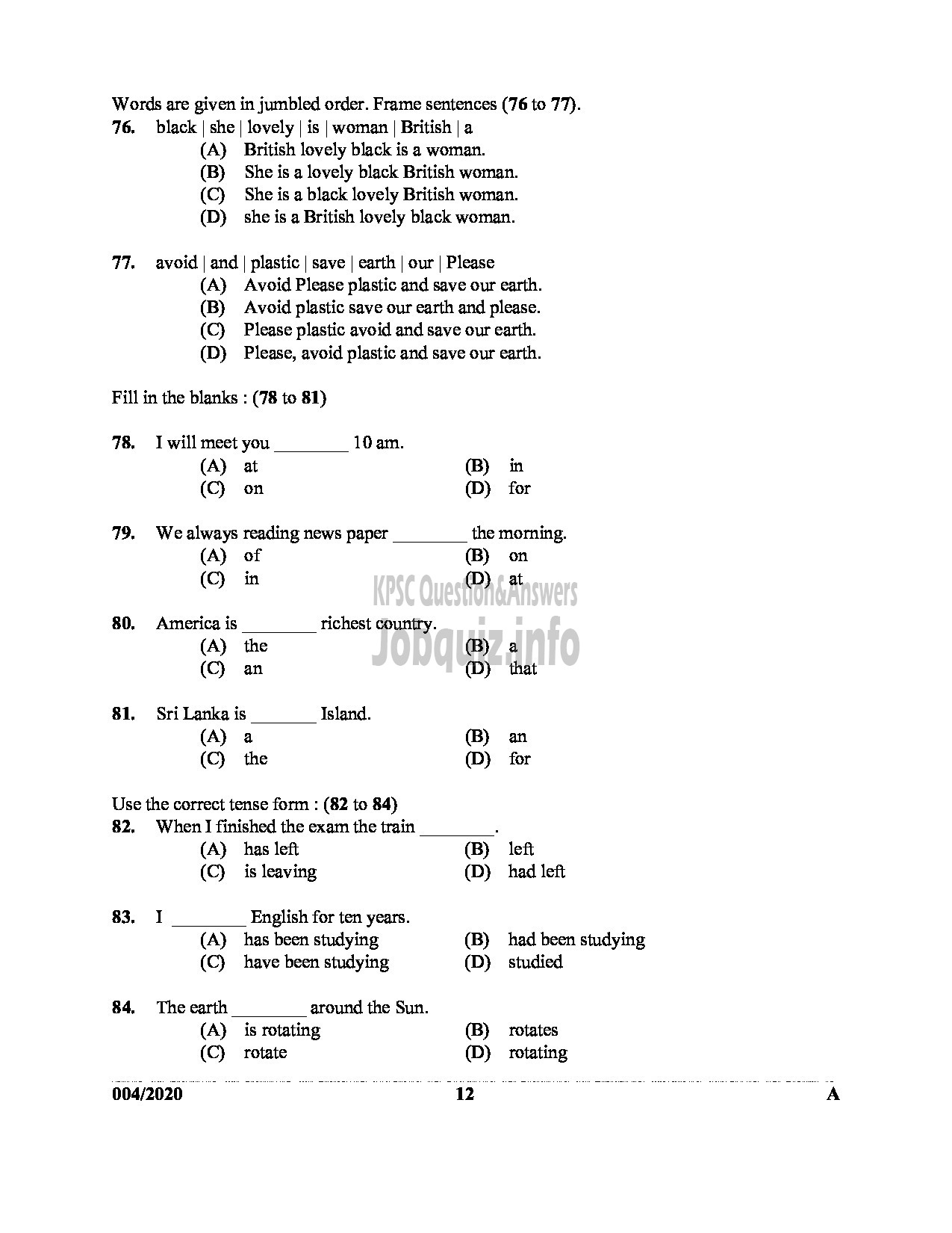 Kerala PSC Question Paper - COMPUTER ASSISTANT GR II In GOVT SECRETARIAT ENGLISH -12