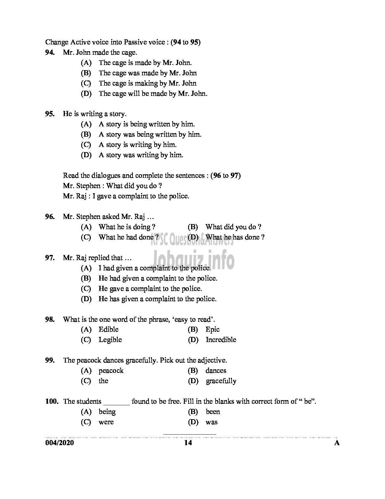 Kerala PSC Question Paper - COMPUTER ASSISTANT GR II In GOVT SECRETARIAT ENGLISH -14