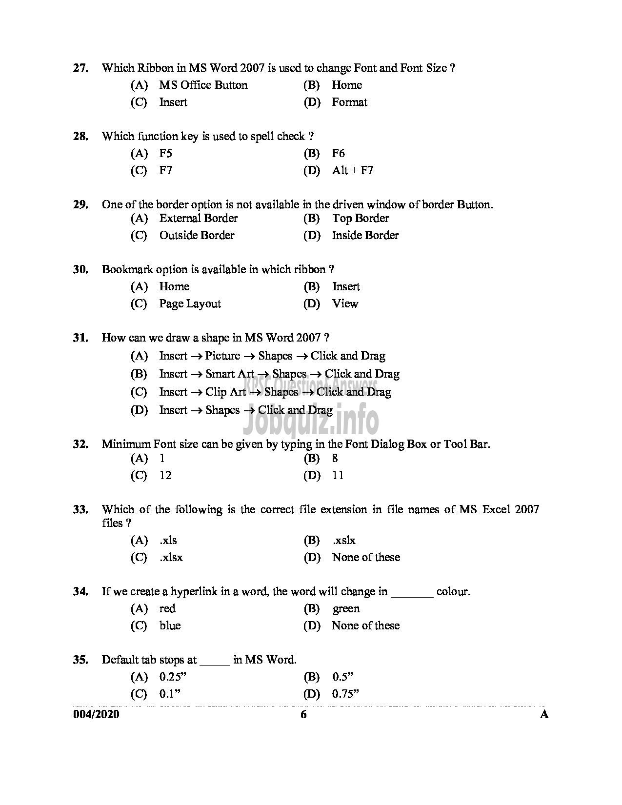 Kerala PSC Question Paper - COMPUTER ASSISTANT GR II In GOVT SECRETARIAT ENGLISH -6