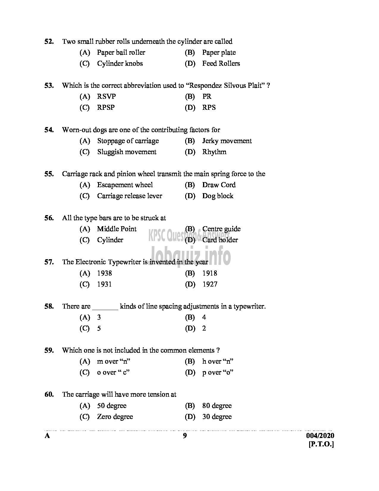 Kerala PSC Question Paper - COMPUTER ASSISTANT GR II In GOVT SECRETARIAT ENGLISH -9