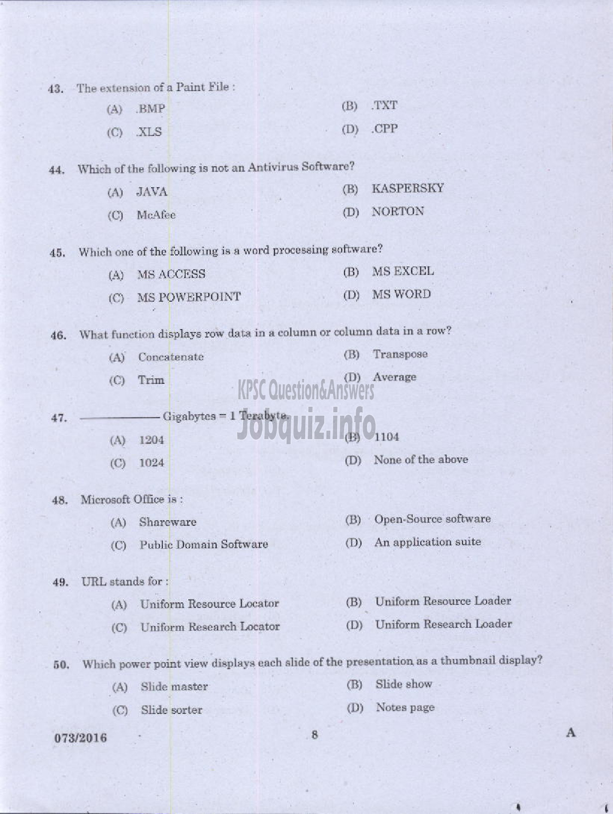 Kerala PSC Question Paper - COMPUTER ASSISTANT GR II UNIVERSITIES IN KERALA-6