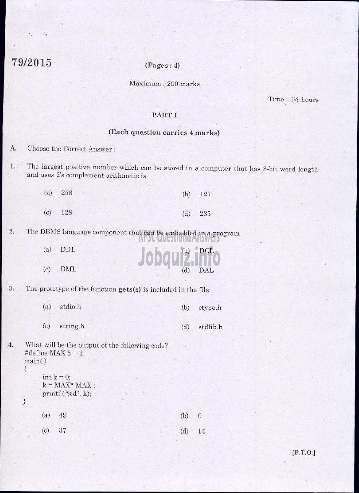 Kerala PSC Question Paper - COMPUTER ENGINEERING-1