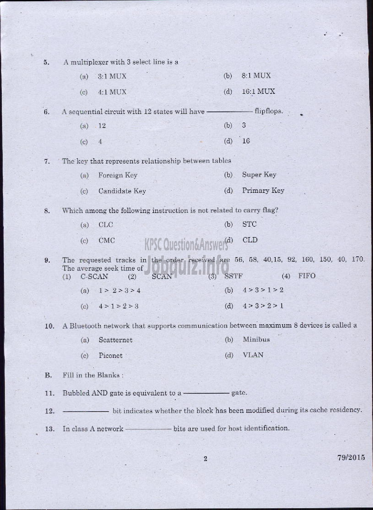 Kerala PSC Question Paper - COMPUTER ENGINEERING-2