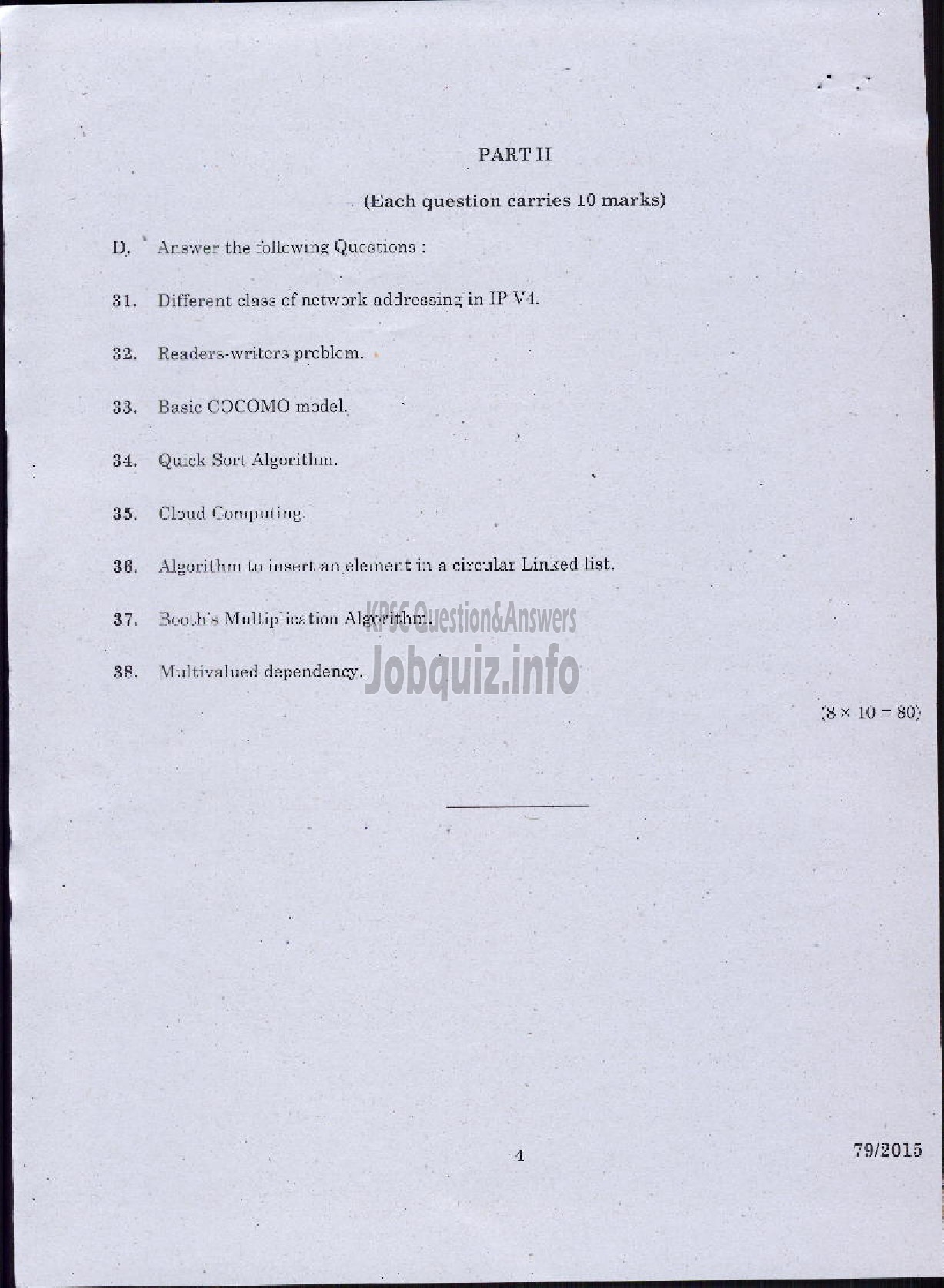 Kerala PSC Question Paper - COMPUTER ENGINEERING-4