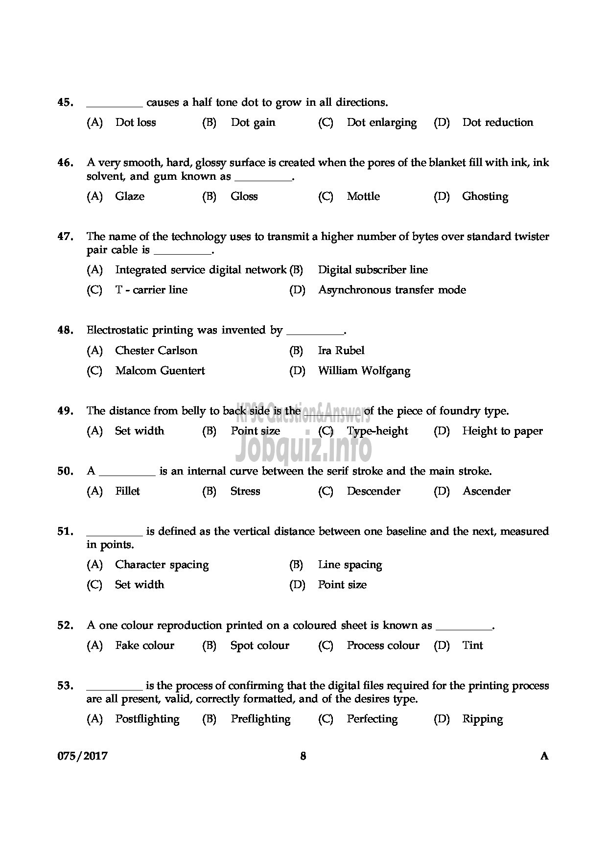 Kerala PSC Question Paper - COMPUTER GR II AND COPY HOLDER PRINTING AND LEGISLATIVE SECRETARIAT QUESTION PAPER-7
