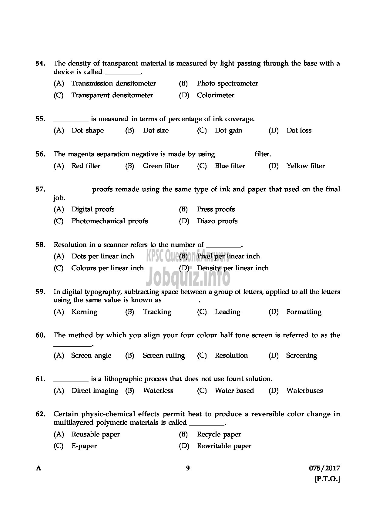 Kerala PSC Question Paper - COMPUTER GR II AND COPY HOLDER PRINTING AND LEGISLATIVE SECRETARIAT QUESTION PAPER-8