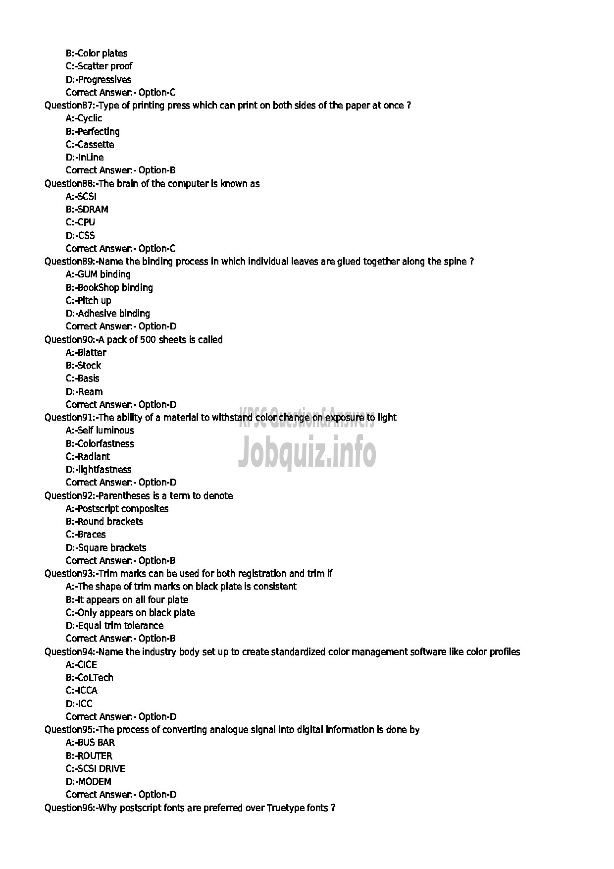 Kerala PSC Question Paper - COMPUTER GR II PRINTING-10