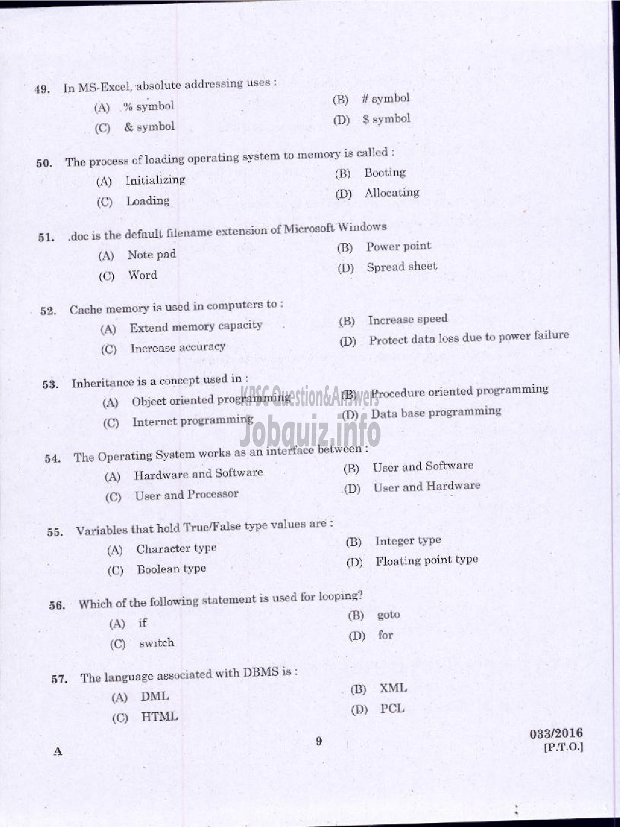 Kerala PSC Question Paper - COMPUTER OPERATOR INFORMATION AND PUBLIC RELATIONS-7