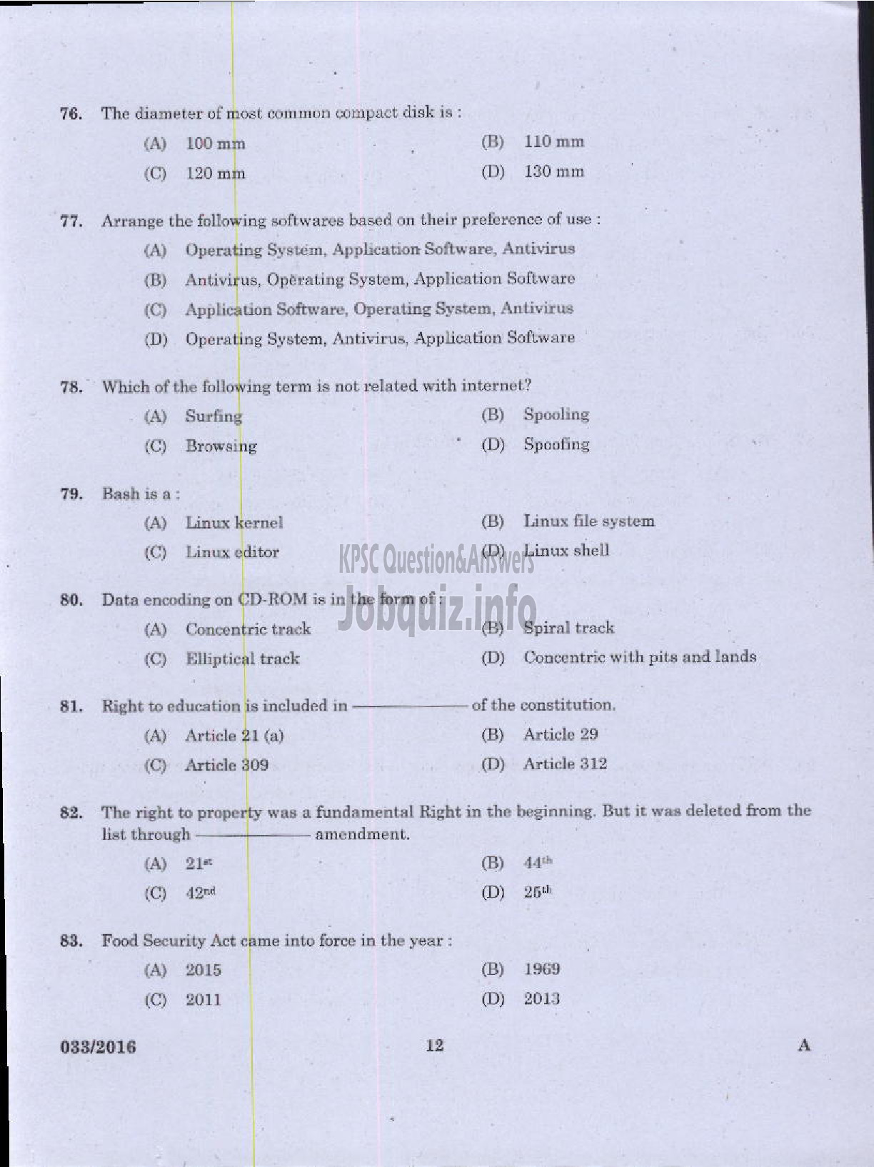 Kerala PSC Question Paper - COMPUTER OPERATOR INFORMATION AND PUBLIC RELATIONS-10